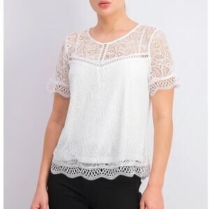 Laundry by Shelli Segal Cloverfield White Lace Overlay Feminine Blouse